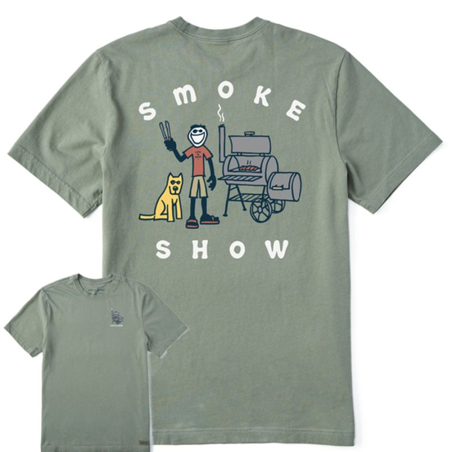 Men Life is Good Graphic Tees | Men'S Jake & Rocket Smoker Short Sleeve Tee Moss Green