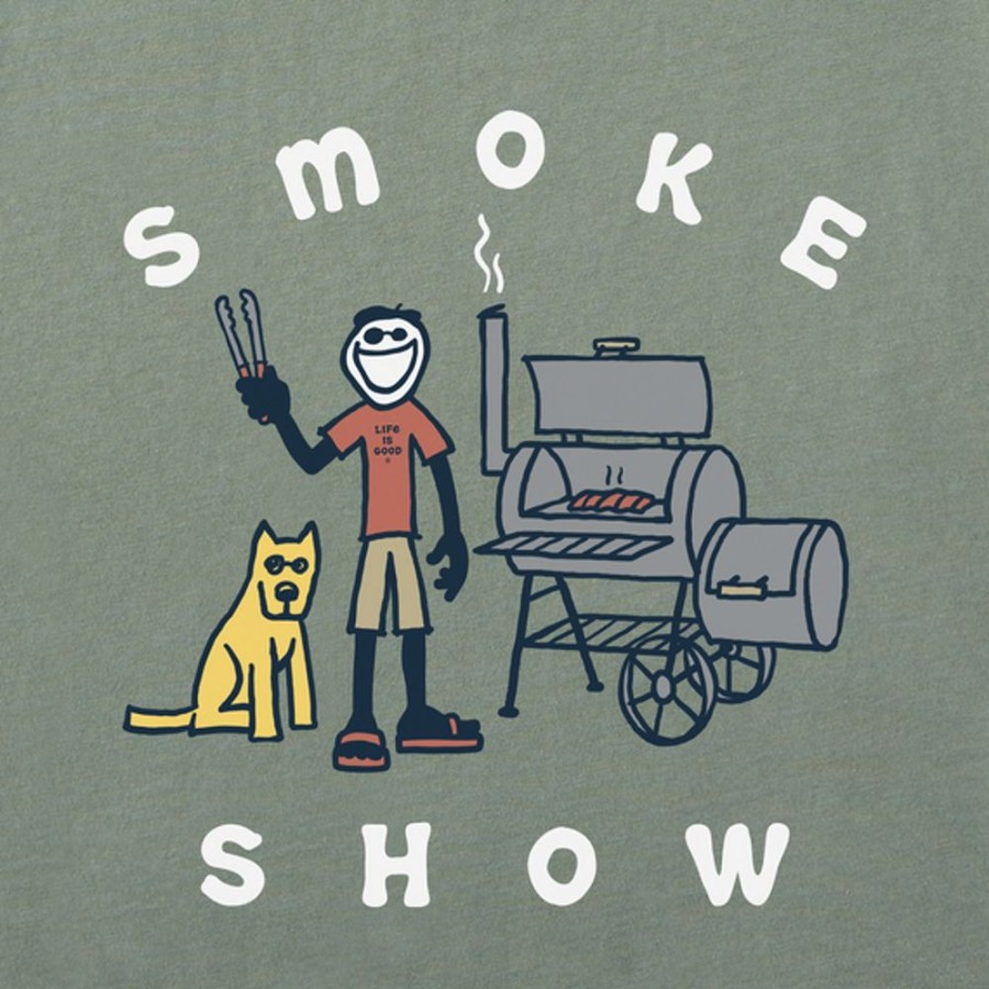 Men Life is Good Graphic Tees | Men'S Jake & Rocket Smoker Short Sleeve Tee Moss Green