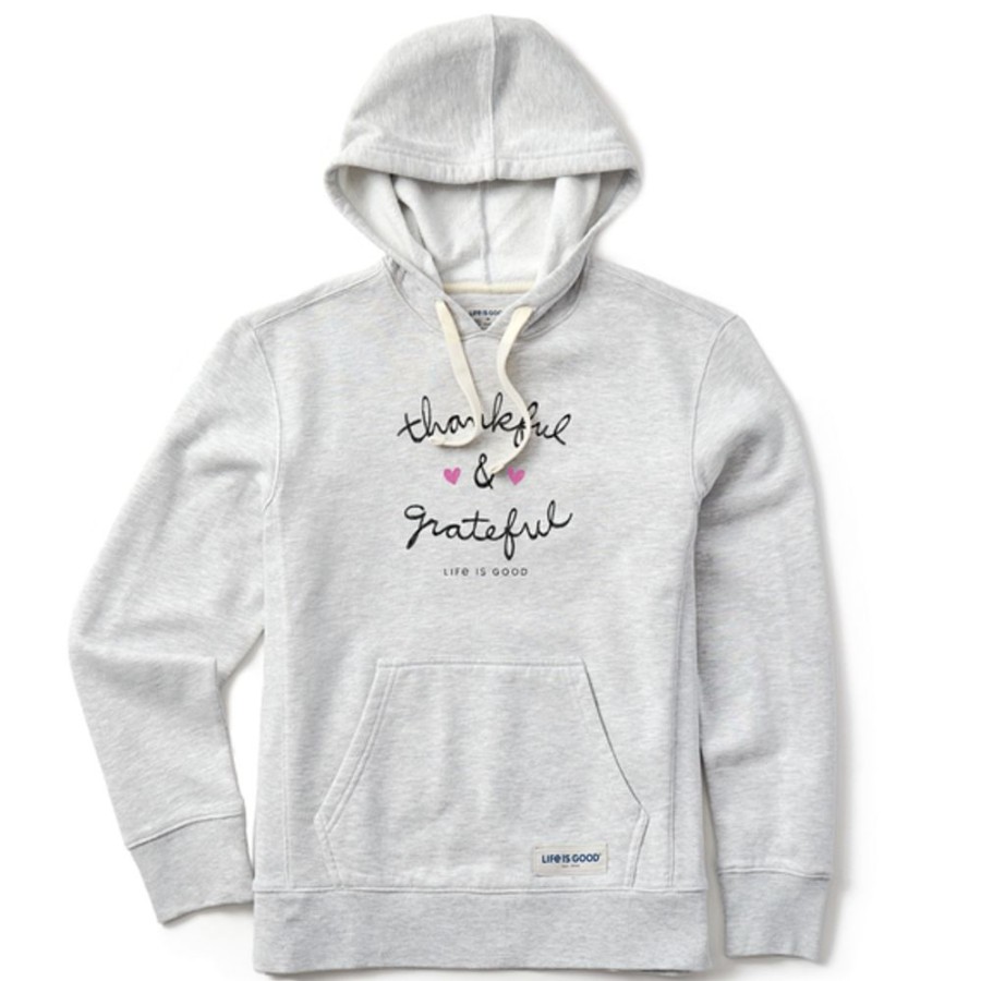 Women Life is Good Sweatshirts & Hoodies | Women'S Thankful And Grateful Simply True Fleece Hoodie Light Heather Gray