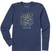 Women Life is Good Graphic Tees | Women'S Firefly Flowers Jar Peace On Earth Long Sleeve Crusher Tee Darkest Blue