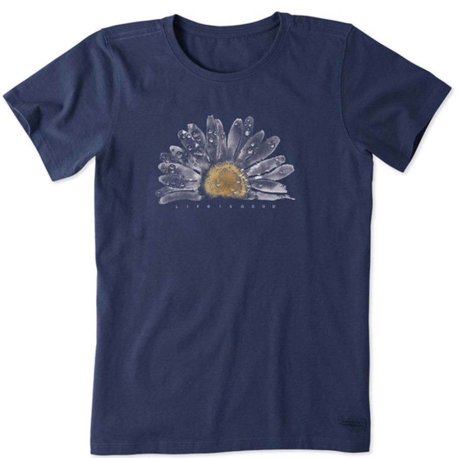 Women Life is Good Graphic Tees | Women'S Watercolor Daisy Short Sleeve Tee Darkest Blue