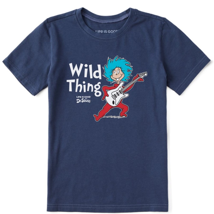 Kids Life is Good Graphic Tees | Kids Cat In The Hat Wild Thing Guitar Crusher Tee Darkest Blue