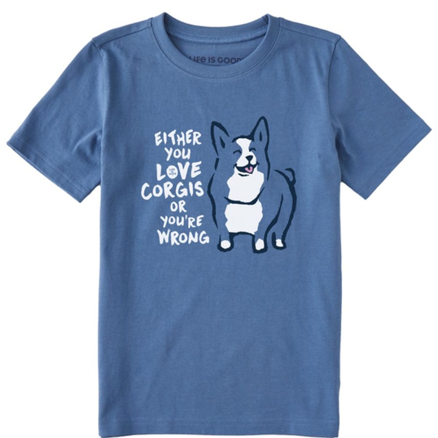 Kids Life is Good Graphic Tees | Kids Inkbrush Love Corgis Or You'Re Wrong Crusher Tee Vintage Blue