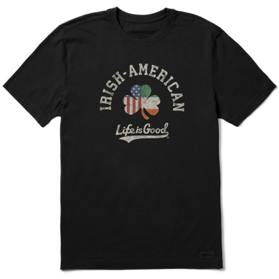 Men Life is Good Graphic Tees | Men'S Athletic Irish-American Clover Crusher Tee Jet Black