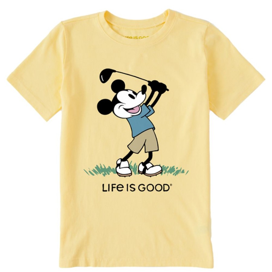 Kids Life is Good Graphic Tees | Kids Clean Steamboat Willie Golf Crusher Tee Sandy Yellow