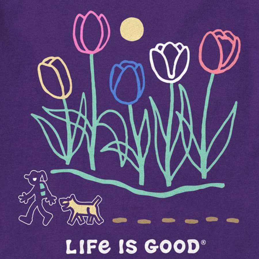 Women Life is Good Graphic Tees | Women'S Hiking Past Tulips Crusher-Lite Vee Deep Purple