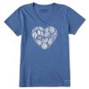 Women Life is Good Graphic Tees | Women'S Shell Heart Short Sleeve Vee Vintage Blue