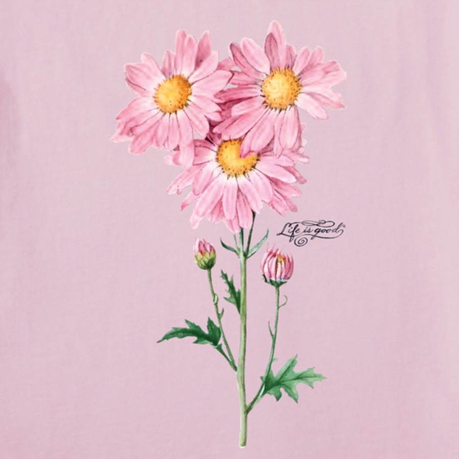 Women Life is Good Graphic Tees | Women'S Antique Pink Flowers Short Sleeve Tee Seashell Pink