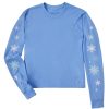 Women Life is Good Boxy Tees | Women'S Falling Snowflakes Long Sleeve Boxy Crusher Tee Cornflower Blue