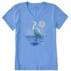 Women Life is Good Graphic Tees | Women'S Heron On The Water Crusher-Lite Vee Cornflower Blue