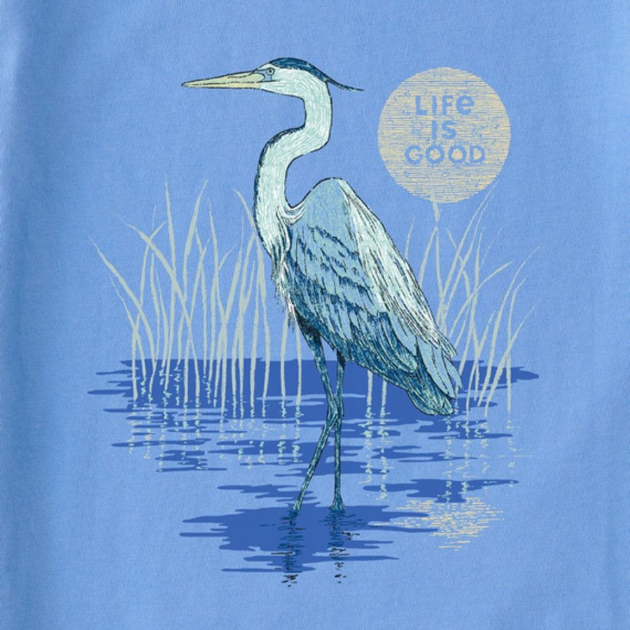 Women Life is Good Graphic Tees | Women'S Heron On The Water Crusher-Lite Vee Cornflower Blue