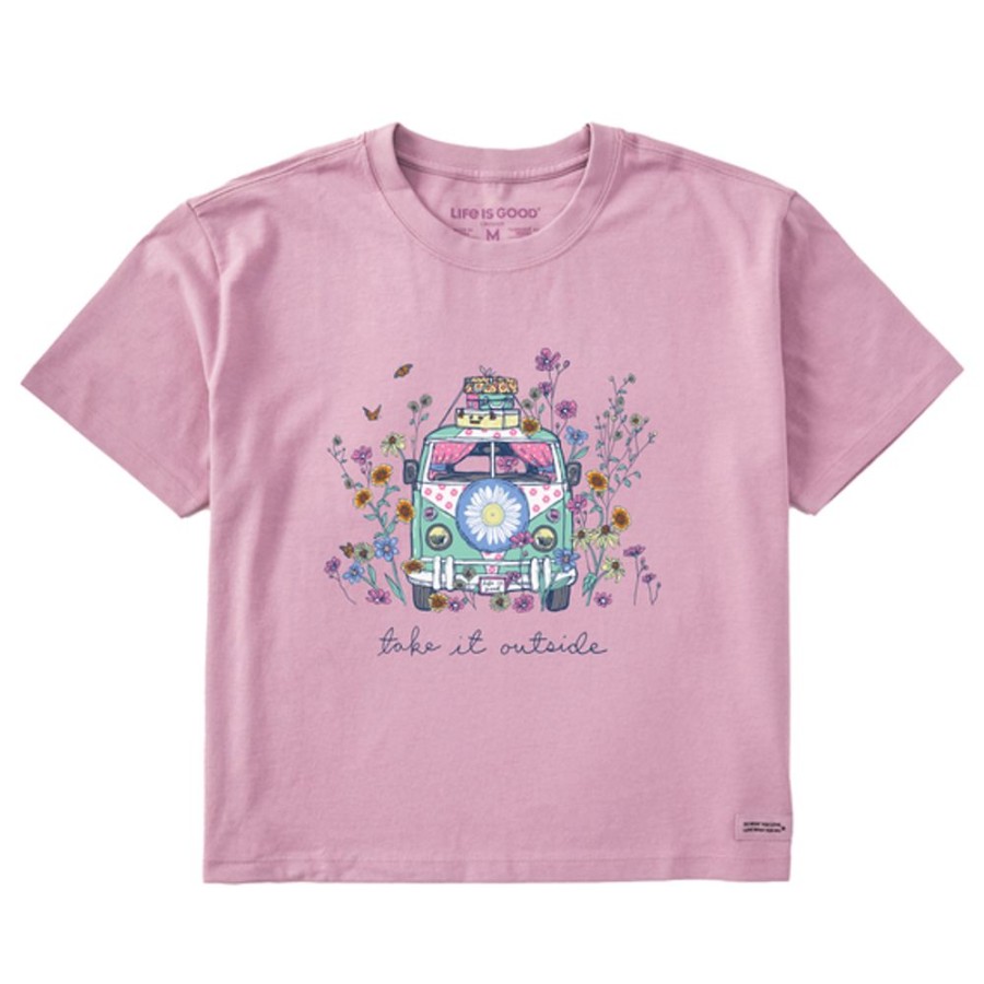 Women Life is Good Boxy Tees | Women'S Realaxed Take It Outside Wildflower Van Boxy Crusher Tee Violet Purple