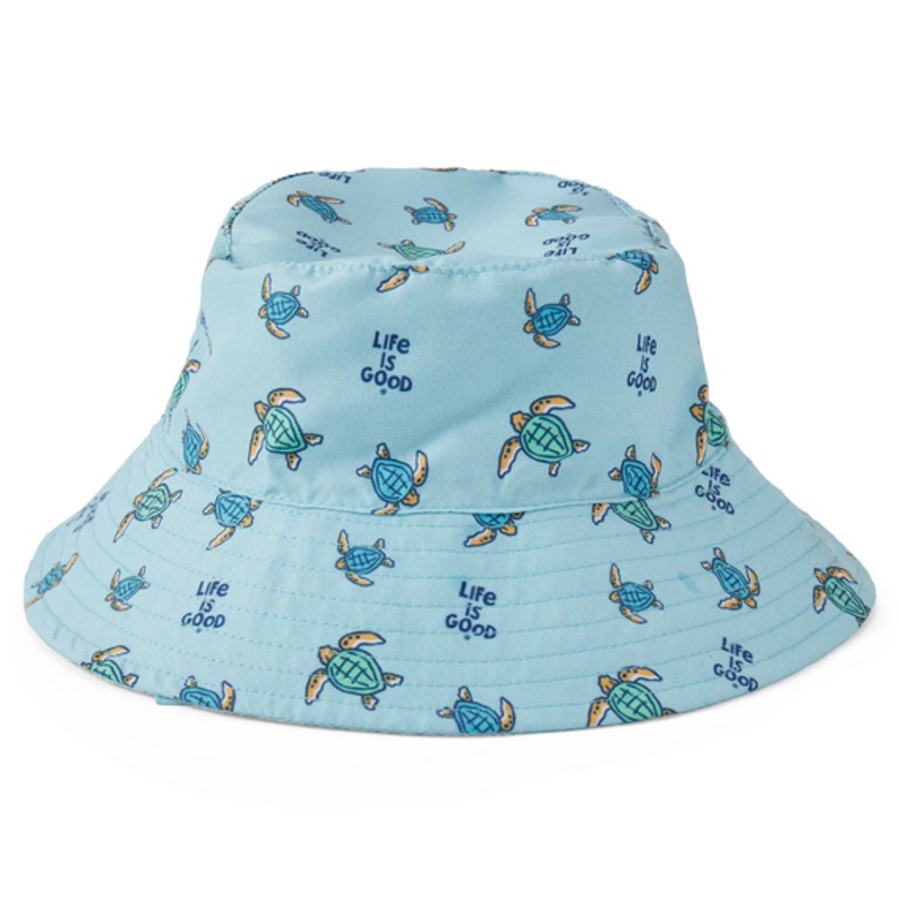 Kids Life is Good Hats | Toddler Vintage Turtle Pattern Made In The Shade Bucket Hat Beach Blue