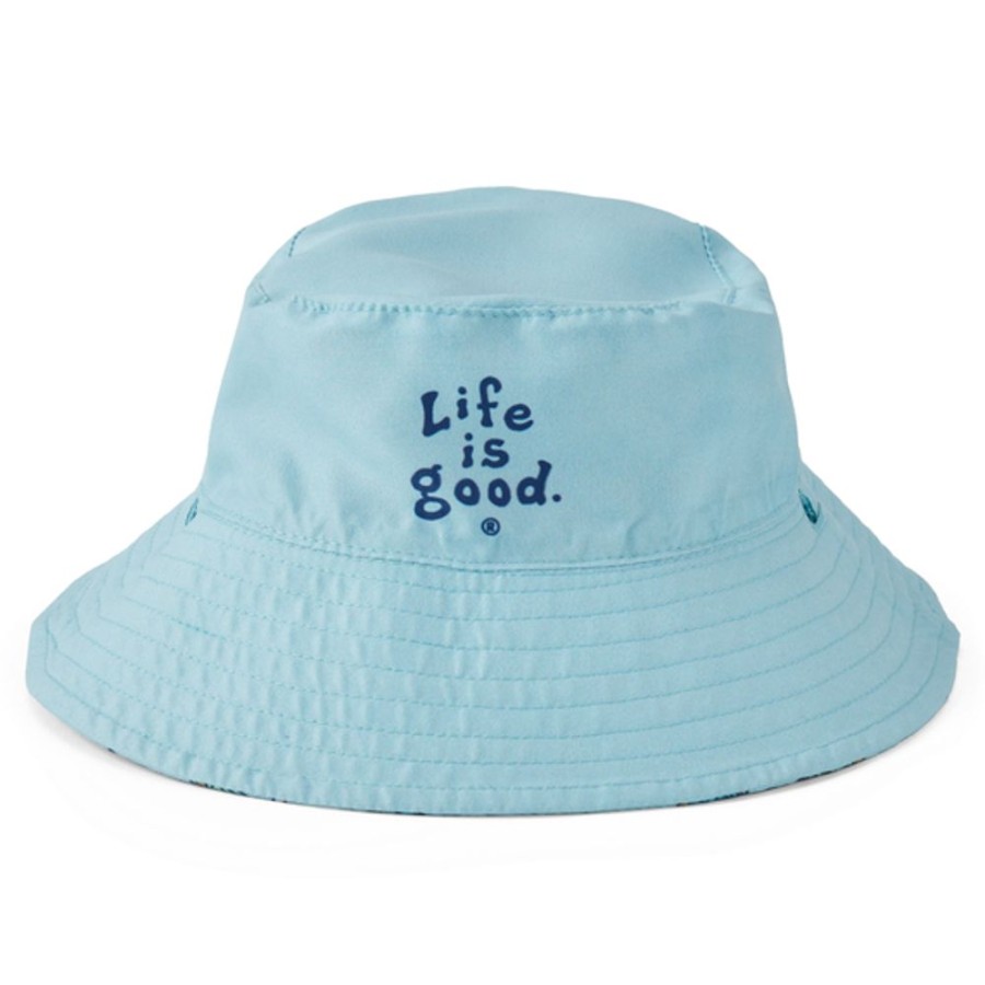 Kids Life is Good Hats | Toddler Vintage Turtle Pattern Made In The Shade Bucket Hat Beach Blue