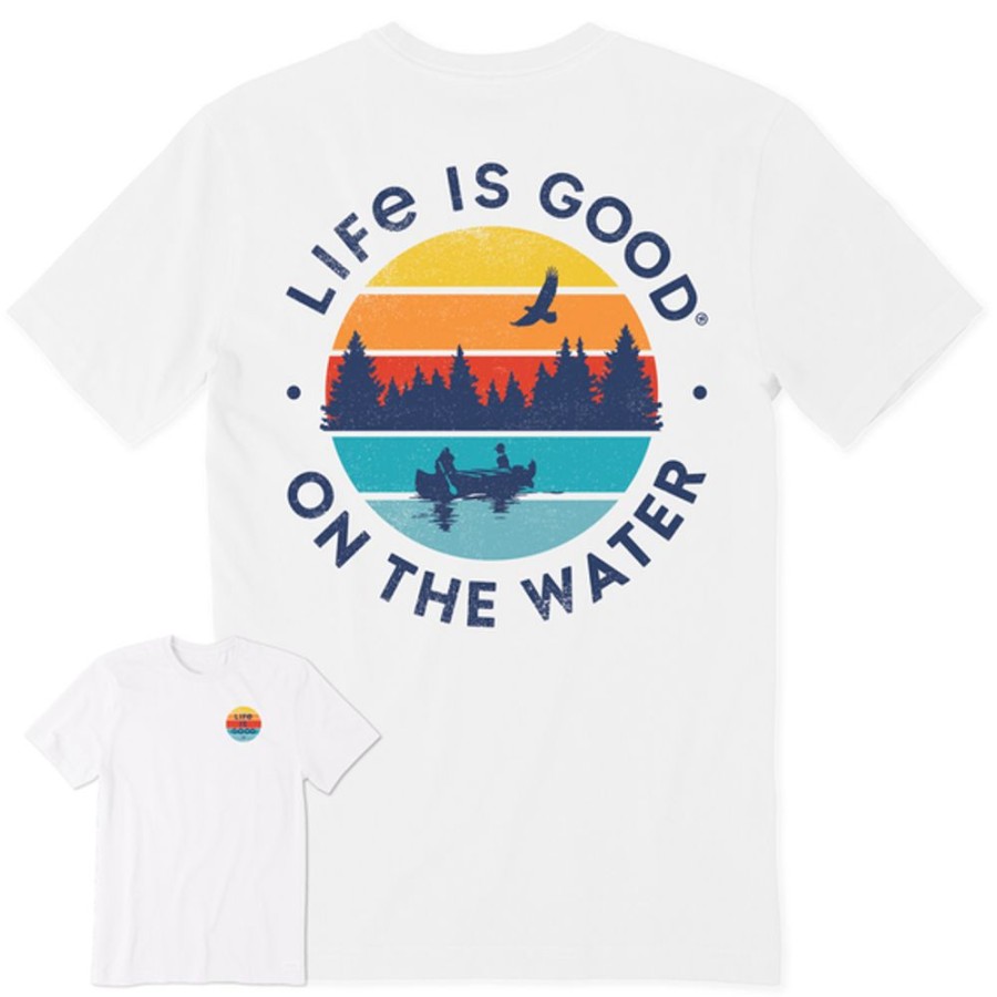 Men Life is Good Graphic Tees | Men'S Lig On The Water Sunset Canoe Short Sleeve Tee Cloud White