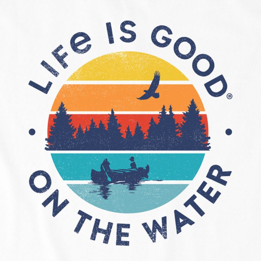 Men Life is Good Graphic Tees | Men'S Lig On The Water Sunset Canoe Short Sleeve Tee Cloud White