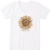 Women Life is Good Graphic Tees | Women'S Scribbled Sunflower Short Sleeve Vee Cloud White