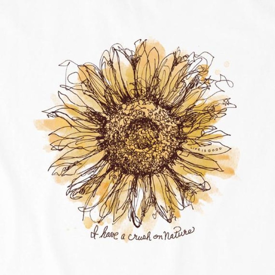 Women Life is Good Graphic Tees | Women'S Scribbled Sunflower Short Sleeve Vee Cloud White