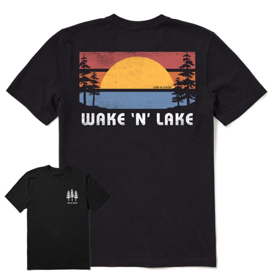 Men Life is Good Graphic Tees | Men'S Wake N Lake Short Sleeve Tee Jet Black