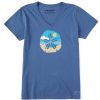 Women Life is Good Graphic Tees | Women'S Sand Dollar Beach Scene Short Sleeve Vee Vintage Blue