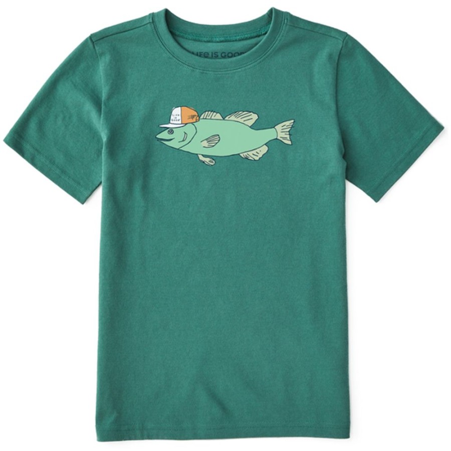 Kids Life is Good Graphic Tees | Kids Quirky Large Mouth Bass Crusher Tee Spruce Green