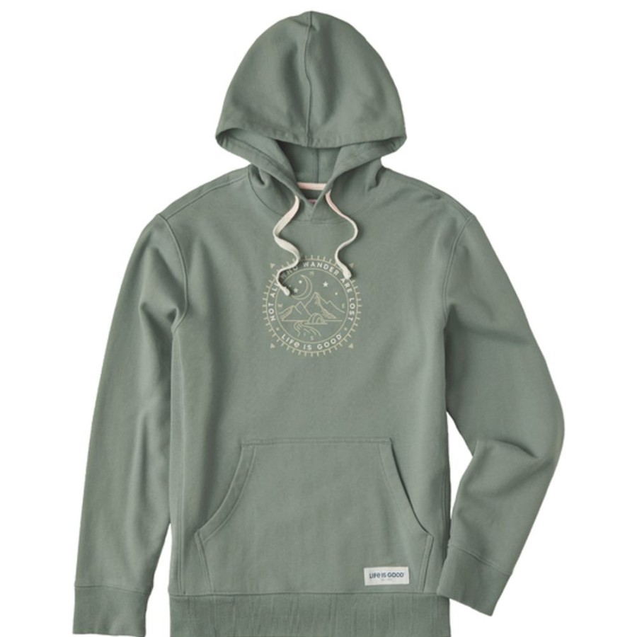 Men Life is Good Sweatshirts & Hoodies | Men'S Wander Compass Scene Simply True Fleece Hoodie Moss Green