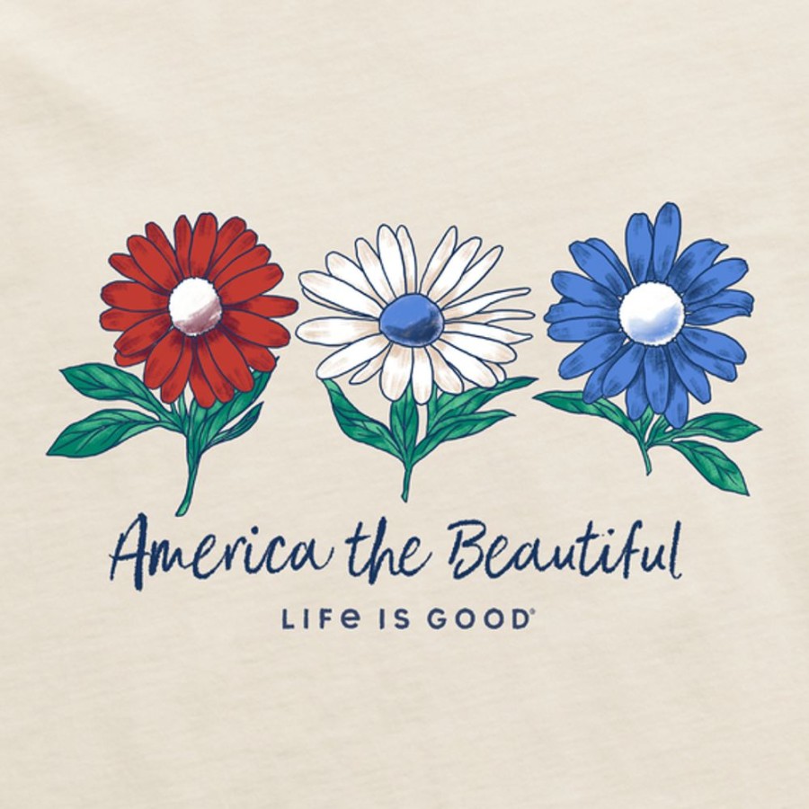 Women Life is Good Graphic Tees | Women'S America The Beautiful Daisies Short Sleeve Vee Putty White