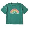 Women Life is Good Boxy Tees | Women'S Clean Feelin' Lucky Rainbow Boxy Crusher Tee Spruce Green