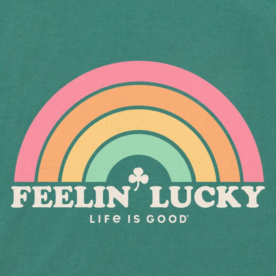 Women Life is Good Boxy Tees | Women'S Clean Feelin' Lucky Rainbow Boxy Crusher Tee Spruce Green