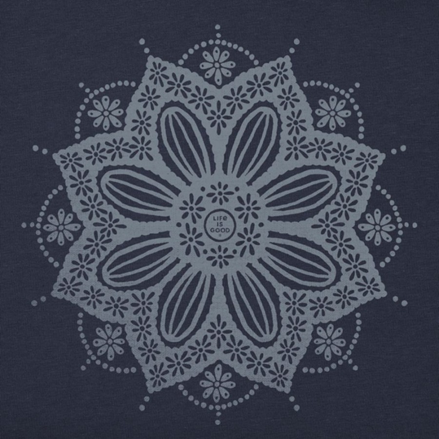 Women Life is Good Crusher-Flex Apparel | Women'S Crochet Mandala Daisy Crusher-Flex Oversized Crew Inkwell Blue