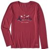 Women Life is Good Graphic Tees | Women'S Quirky Winter Hike Vista Long Sleeve Crusher Vee Cranberry Red