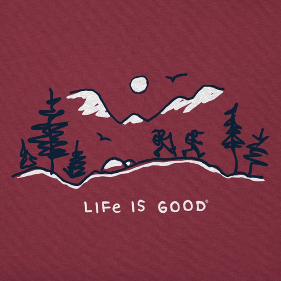 Women Life is Good Graphic Tees | Women'S Quirky Winter Hike Vista Long Sleeve Crusher Vee Cranberry Red