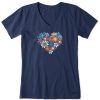 Women Life is Good Graphic Tees | Women'S Flower Heart Short Sleeve Vee Darkest Blue