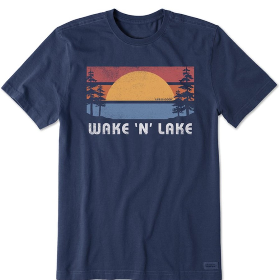 Men Life is Good Graphic Tees | Men'S Wake N Lake Short Sleeve Tee Darkest Blue