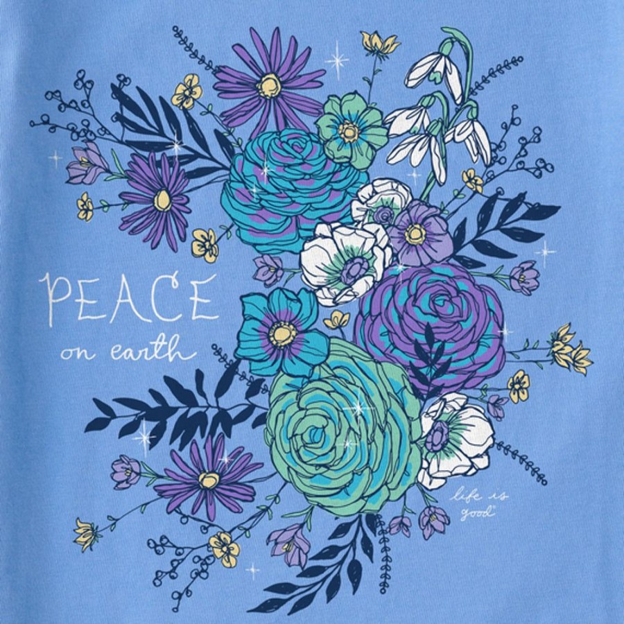 Women Life is Good Sweatshirts & Hoodies | Women'S Realaxed Peace On Earth Winter Flowers Simply True Fleece Crew Cornflower Blue