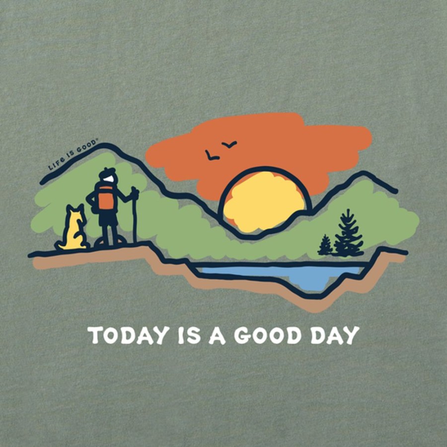 Men Life is Good Graphic Tees | Men'S Today Is A Good Day Mountain Hike Short Sleeve Tee Moss Green