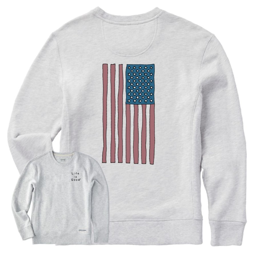 Women Life is Good Sweatshirts & Hoodies | Women'S Quirky Vertical Flag Simply True Fleece Crew Light Heather Gray