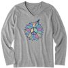 Women Life is Good Graphic Tees | Women'S Peace Sign Flower Long Sleeve Crusher Vee Heather Gray