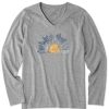 Women Life is Good Graphic Tees | Women'S Watercolor Daisy Long Sleeve Crusher Vee Heather Gray