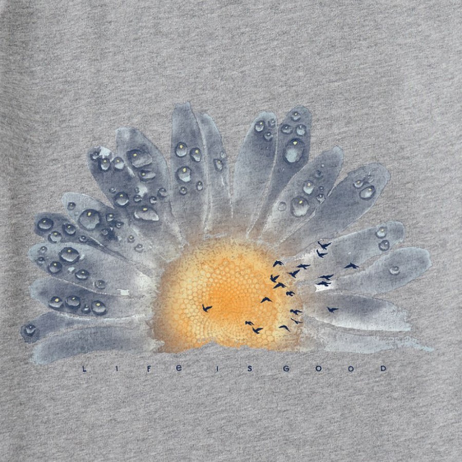 Women Life is Good Graphic Tees | Women'S Watercolor Daisy Long Sleeve Crusher Vee Heather Gray