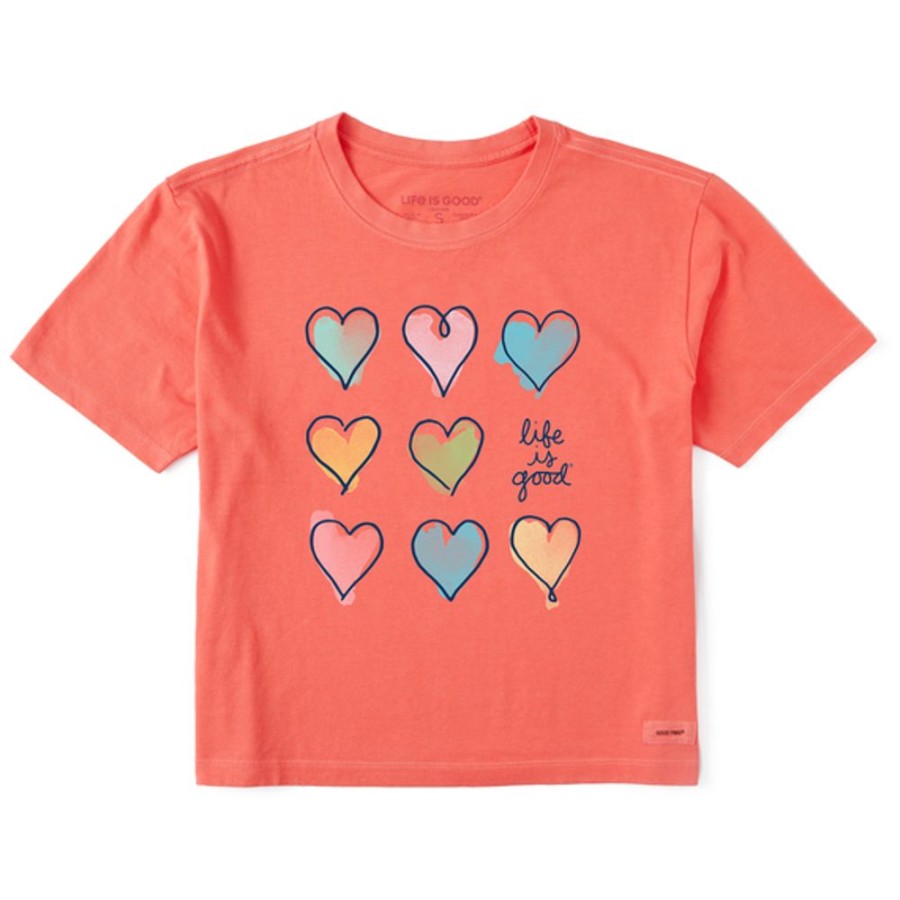 Women Life is Good Boxy Tees | Women'S Watercolor Hearts Boxy Crusher Tee Mango Orange