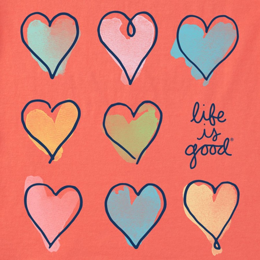 Women Life is Good Boxy Tees | Women'S Watercolor Hearts Boxy Crusher Tee Mango Orange