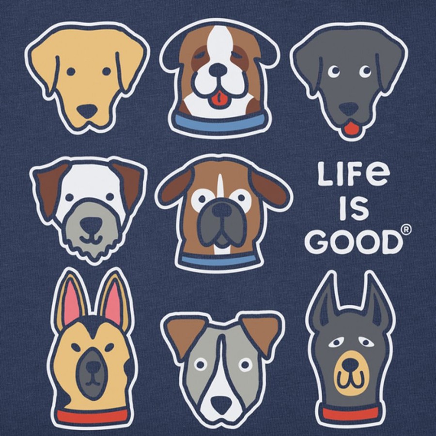 Kids Life is Good Graphic Tees | Kids Cute Dogs Long Sleeve Crusher Tee Darkest Blue