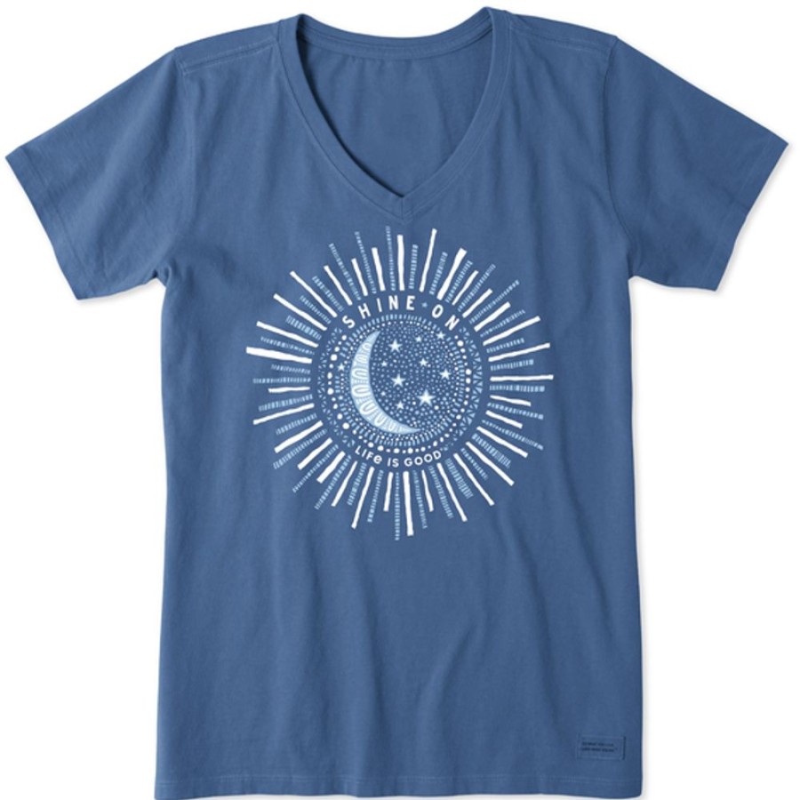 Women Life is Good Graphic Tees | Women'S Primal Sun Short Sleeve Vee Vintage Blue