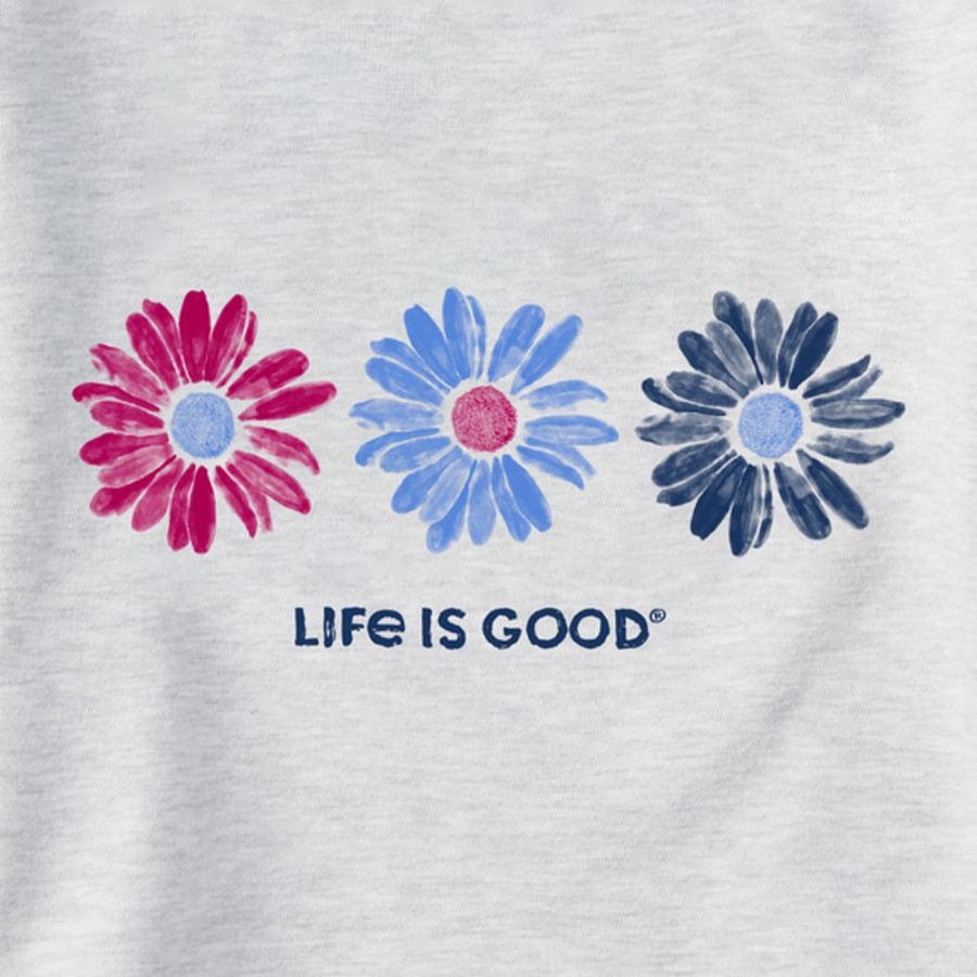 Women Life is Good Sweatshirts & Hoodies | Women'S Red, White & Blue Daisies Simply True Fleece Hoodie Light Heather Gray