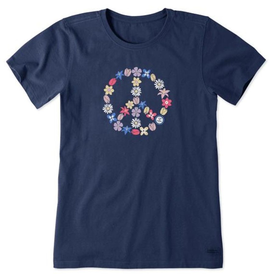 Women Life is Good Graphic Tees | Women'S Peace Spring Flowers Crusher-Lite Tee Darkest Blue