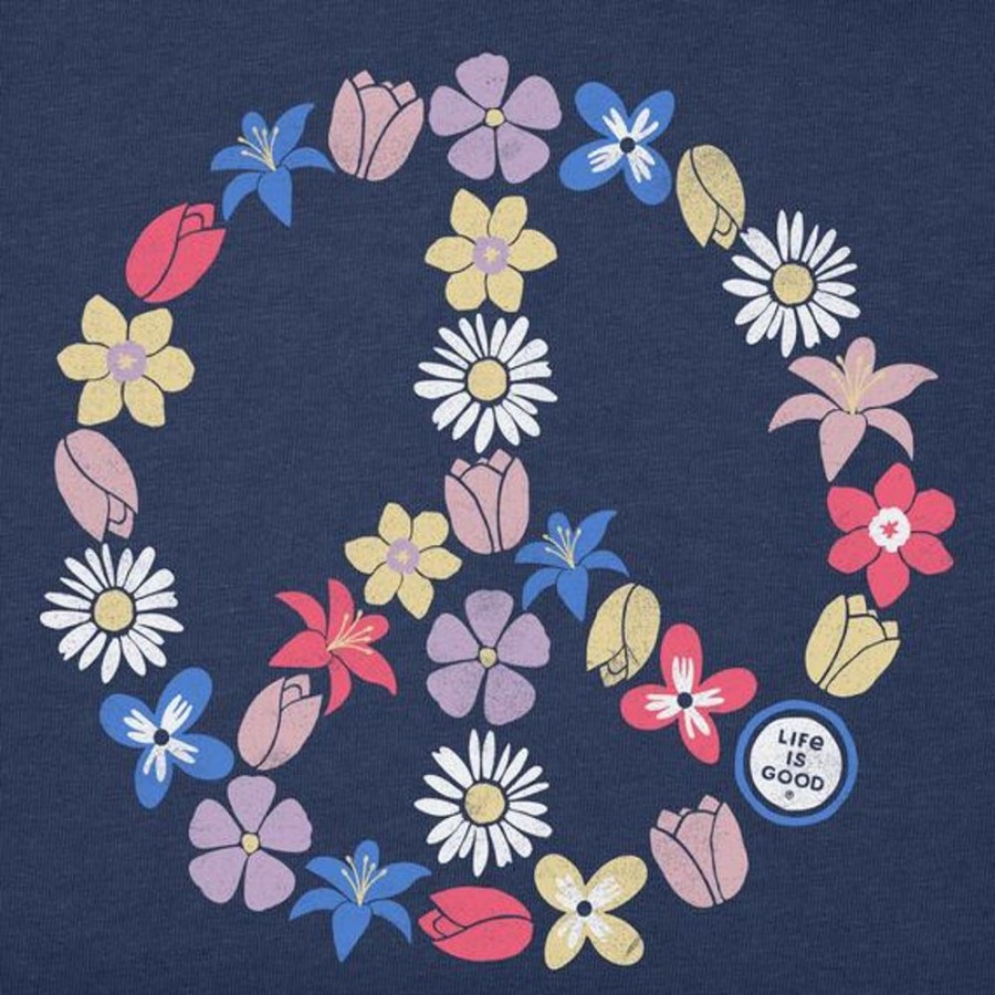 Women Life is Good Graphic Tees | Women'S Peace Spring Flowers Crusher-Lite Tee Darkest Blue