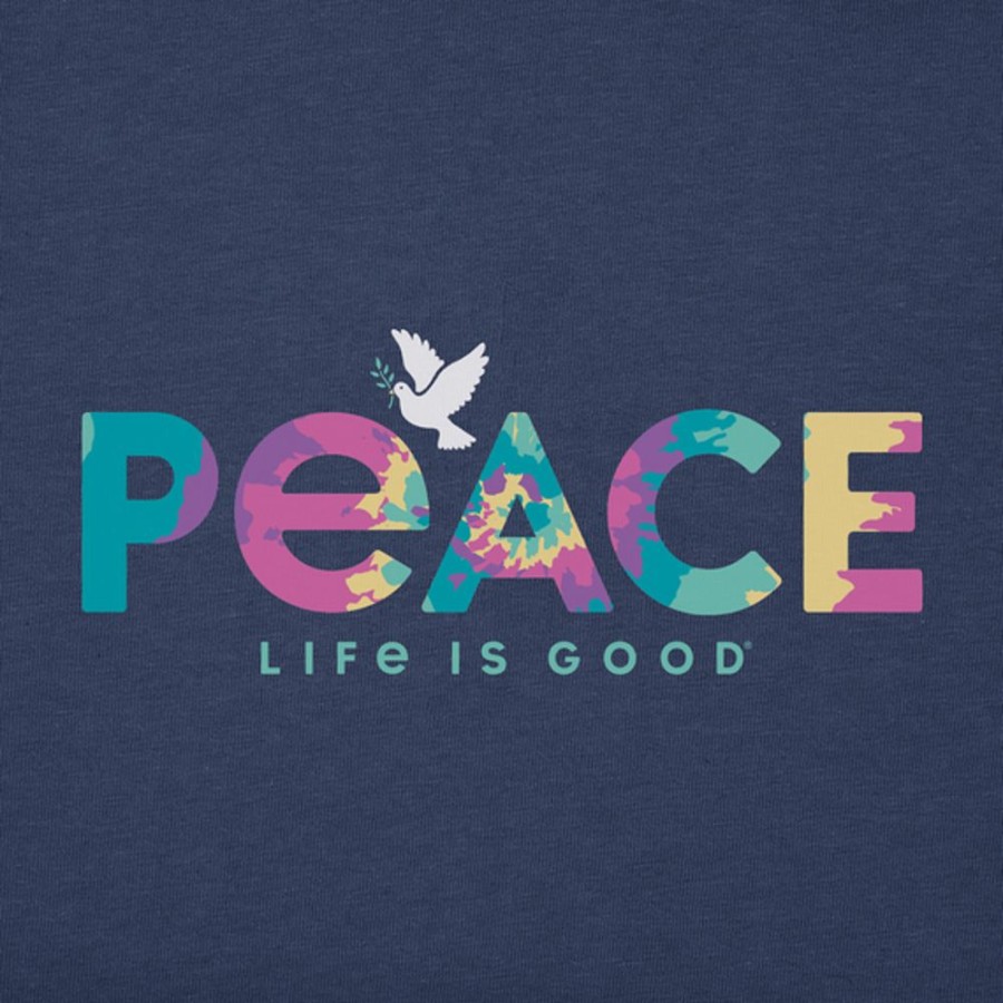 Women Life is Good Graphic Tees | Women'S Tie Dye Peace Dove Short Sleeve Vee Darkest Blue