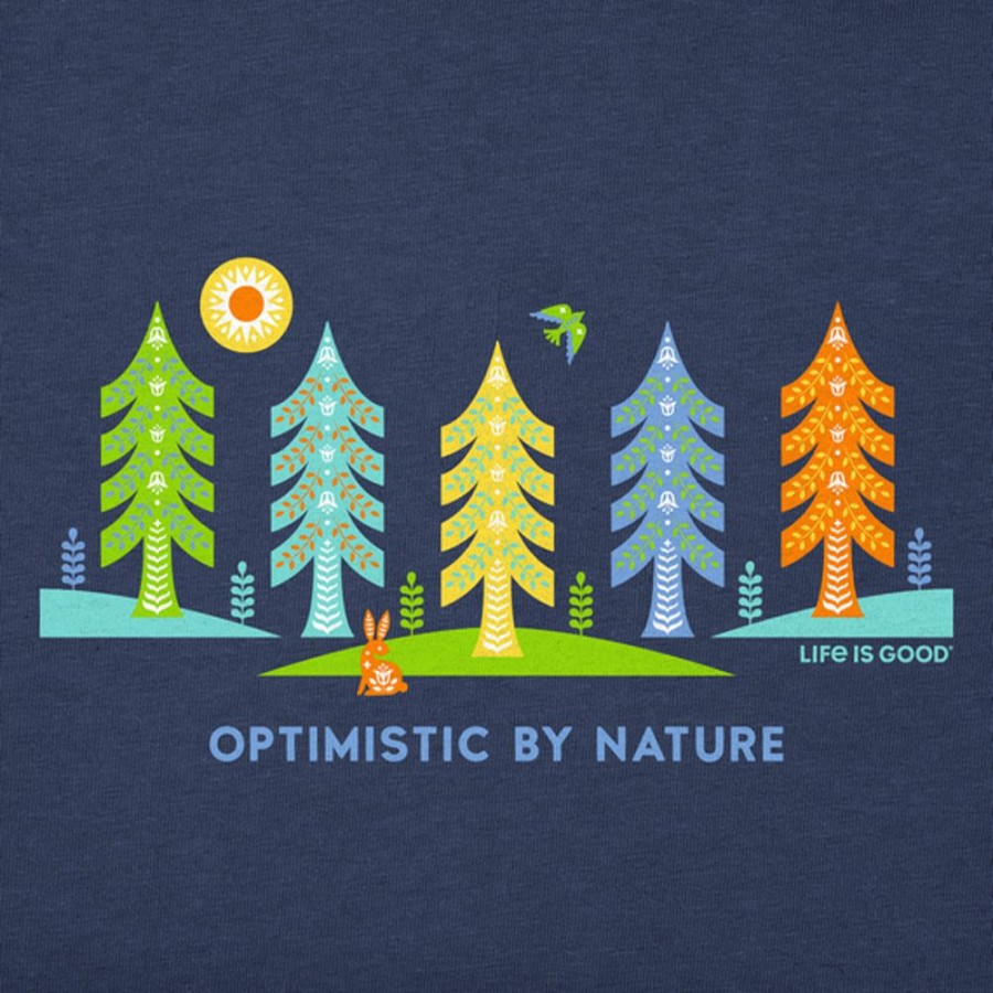 Women Life is Good Graphic Tees | Women'S Nordic Trees Optimistic By Nature Short Sleeve Vee Darkest Blue