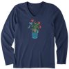 Women Life is Good Graphic Tees | Women'S Wildflower Jar Long Sleeve Crusher Vee Darkest Blue